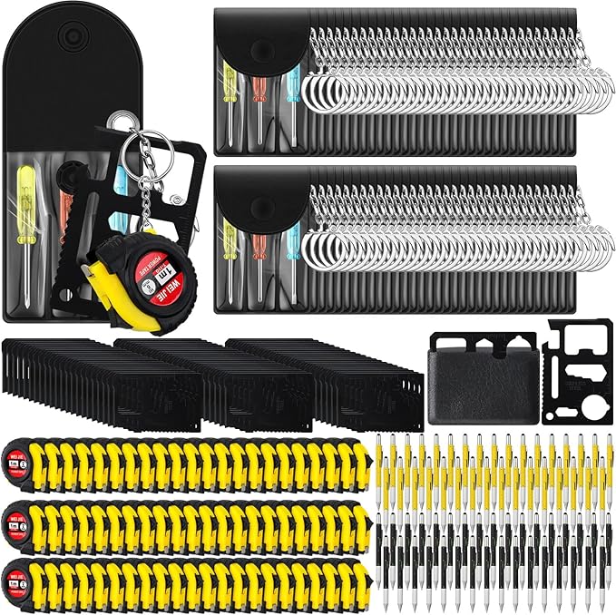 264 Pcs Mini Tape Screwdriver Keychain Set Valentine's Day Men Gifts Bulk Employee Appreciation Gift Bulk Multitool Pen Card for Adult Tool Party (Yellow,Black)