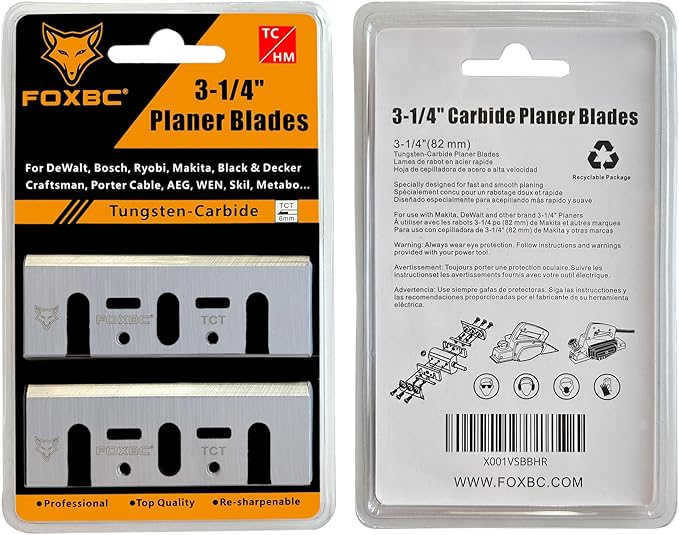 FOXBC 3-1/4 Inch 82mm TCT Carbide Planer Blades Replacement For Makita N1900B, KP0810, XPK01, DeWalt D26676, DW6655, DW680, Bosch 1594 PA1205, Ryobi and most Hand-Held Planer