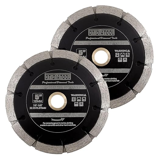 DT-DIATOOL Sandwich Tuck Point Blade - 5 Inch Mortar Raking Crack Chaser Dual Diamond Blade 7/8"-5/8" Arbor for Mortar Removal, Grout Concrete Asphalt Surfaces Repair, Masonry Brick Stone Cutting 2pcs