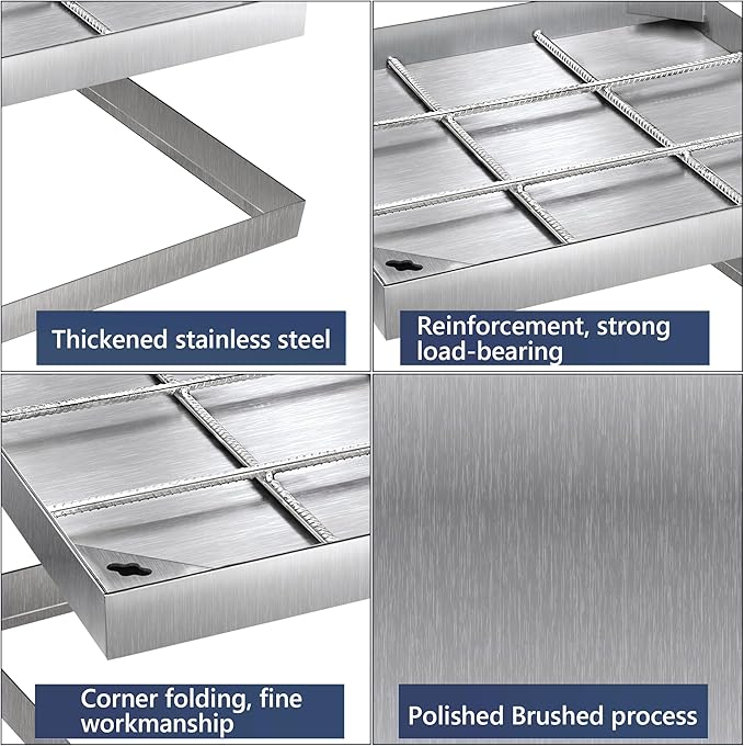 MYOYAY Stainless Steel Manhole Cover and Frame with 2 Lifting Hook, 24x24 inch Recessed Square Septic Tank Lid with Base, Invisible Sewage Basin Inspection Cover for Driveway Yard Pavement