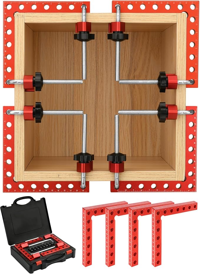 Corner Clamps for Woodworking, JTWKING 90 Degree Clamps for Positioning Right Angle, 4pcs 5.5in Aluminum Alloy Position Squares Clamping wood tools for Frame, Box, Drawer, Cabinets, Men Dad Ideal Gift