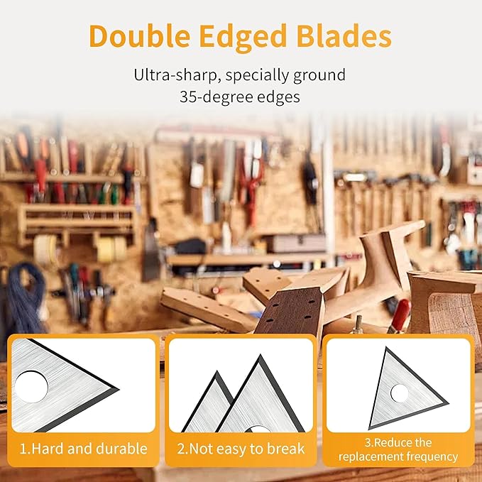 2-Pack 1" Triple-Edge Triangle Carbide Scraper Blades - Double-Edged Reversible Paint Scraper Replacement for Removing Paint, Glue, Varnish & Rust