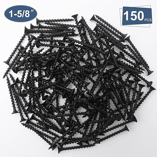 150pcs #6 횞 1-5/8 inchs High Hardness Drywall Screws, Black, Coarse Thread, Phillips Drive, Bugle Head, Black Wood Screws, Wood and More