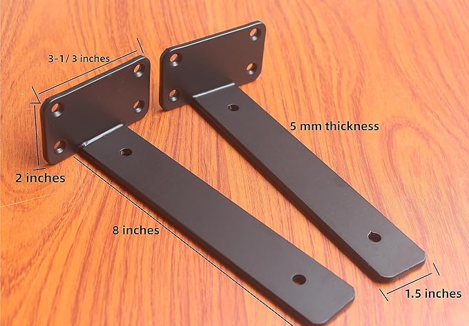 24 Pack - 8 inch Black Hidden L Shelf Bracket (1/5 Inch Thicked) Iron Floating Shelf Brackets Rustic Industrial Metal Brackets for Shelf Support