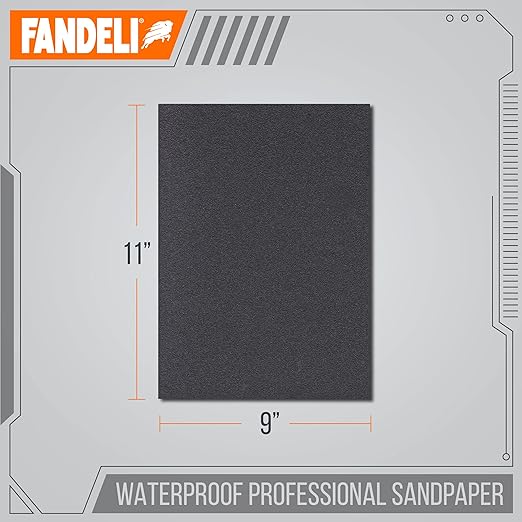 Fandeli | Waterproof Sandpaper | 1500 Grit | 25 Sheets 9'' x 11'' | For Car Polishing, Wooden Furniture Sanding and Metal Sanding | Water Resistant
