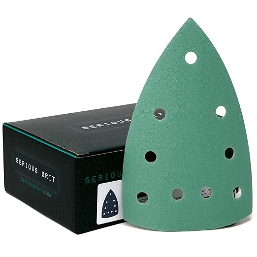 Serious Grit - 220 Grit 4" x 6" Delta (100mm x 150mm) Triangle Sanding Sheets - Fits Festool DTS 400 & Mirka DEOS Delta Sanders - Heavy-Duty Hook & Loop Film Sandpaper for Detail Sanders - 50 Pack Box