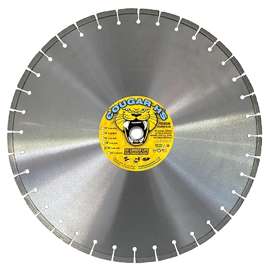 Cougar HS 20 Inch Diamond Concrete Saw Blade, Premium General Purpose Segmented Blade, Dry/Wet Cutting Concrete, Masonry, Brick, & Block 1" Arbor