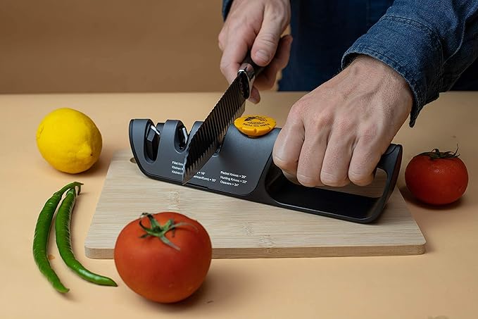 RazorSharp??Knife Sharpener With Adjustable Angle Guide ??Diamond-Coated Ceramic Sharpening Stones for All Knives Including Precision Kitchen, Professional, Chef's Knives ??Non-Slip Rubber Edge Grip