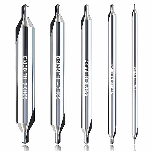 DKIBBITH 5pc Long Center Drill Bit Set, M2 HSS 60-Degree Angle 4'' Overall Length Center Drill Bits Kit, Countersink Tools for Metalworking Lathe Milling and Countersinking, Size 1.0 2.0 3.0 4.0 5.0