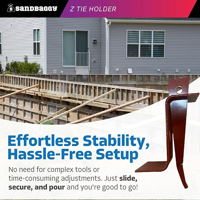 Sandbaggy Z-Tie Holder for Concrete Forms - Waler Tie Bracket - Secure Double 2X Lumber Wales - Construction Grade for Heavy Concrete Pours - Reusable / Removable (3.75" W x 7.5" L, 25)