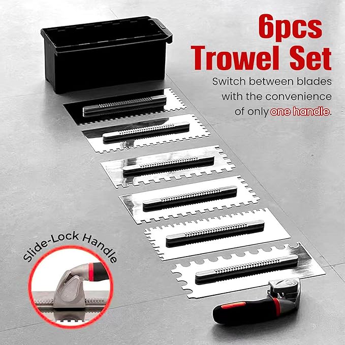 Fishark Switchable Notch Trowel Set竊? Piece Trowel Box Kit, Made of Premium Stainless Steel with Soft Grip Handle, Perfect Tool for Cement, Concrete, Masonry Tile Installation Work