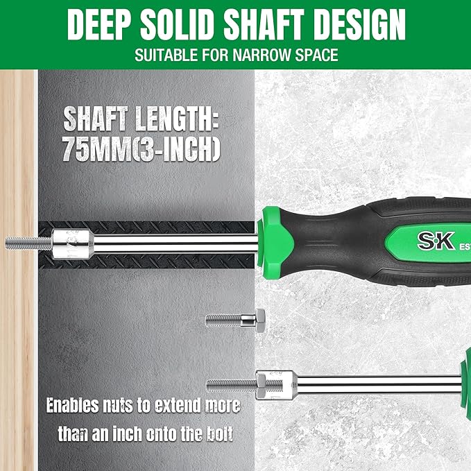 SK 7-Piece SAE Nut Driver Set, 3/16", 1/4", 5/16", 11/32", 3/8", 7/16", 1/2", Premium CR-V Construction, SureGrip Handle