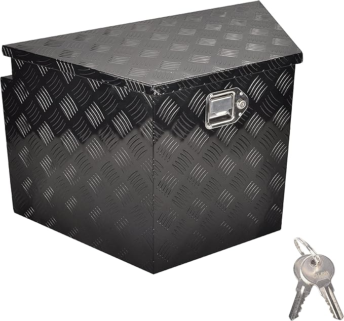 29'' Aluminum Utility Trailer Tongue Tool Box Utility Trailer Tongue Tool Box 5 Bar Tread RV Storage Organizer Trailer Storage Tool Box with Lock & Keys,Black (29''x16.5''x18'')