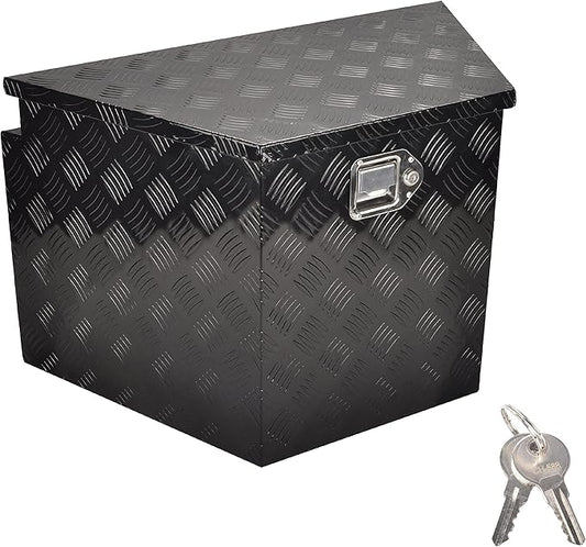29'' Aluminum Utility Trailer Tongue Tool Box Utility Trailer Tongue Tool Box 5 Bar Tread RV Storage Organizer Trailer Storage Tool Box with Lock & Keys,Black (29''x16.5''x18'')