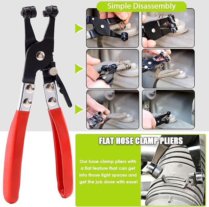 Keadic 7 Pieces Hose Clamp Plier Set, Including 6Pcs Hose Clamp Removal Hooks and Picks & 1Pcs Flat Band Car Water Pipe Locking Plier for Car Truck Fuel Oil Water Pipe Repair