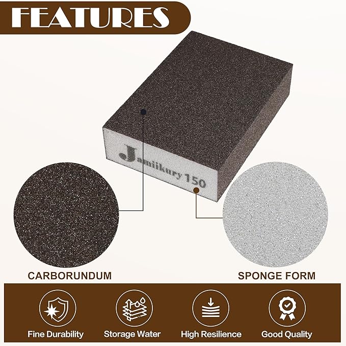 16pcs Sanding Blocks Assortment Kit, Sponge Sand Block Washable and Reusable, Wet & Dry Sandpaper Block for Wood Metal Drywall and Furniture Paint - 150 Grit
