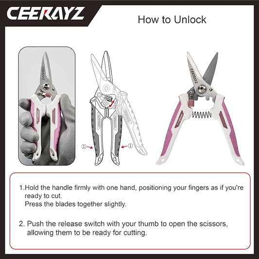 7" Scissors All Purpose, Heavy Duty, Multipurpose, for DIY Projects, Office, Production Lines, Pruning, with Protective Sheath (White/Pink)