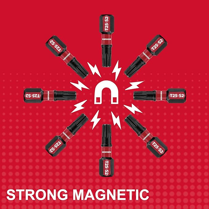 15Pieces T25 1 In. Insert Driver Bits, Impact Tough Magnetic #25 Torx Head Power Bits, S2 Alloy Steel T25 Screwdriver Bits Set with 1Pcs Impact Bit Holder, GT25025-051