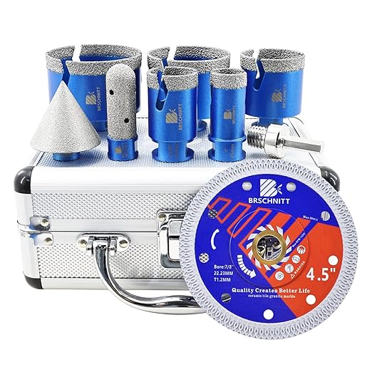 Diamond Core Drill Bit Set - BRSCHNITT Tile Hole Saw Kit 1" 1-3/8"1-3/4"2-1/2"3" & 4/5" Finger Bit & 2" Chamfer Bit for Porcelain Tile Ceramic Marble Granite Diamond Blade