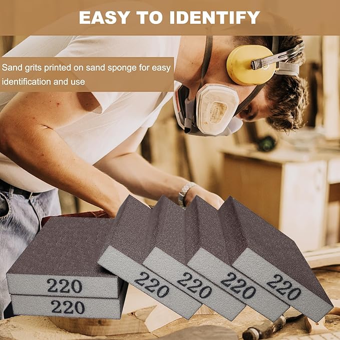 6 Pack 220 Grit Hand Sanding Block, Washable and Reusable Sanding Sponge Great for Pot Brush Pan Brush Sponge Brush Glasses Sanding Wood Sanding Metal Sanding (220 Grit)