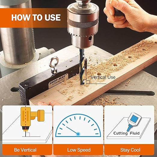 KENDO 29PC Drill Bit Set, 1/16"-1/2" Size 135째 Tip HSS with Black and Gold Finish with Storage Case, Twist Jobber Length Drill Bit Kit for Cast Iron, Hardened Metal, Stainless Steel, Plastic and Wood