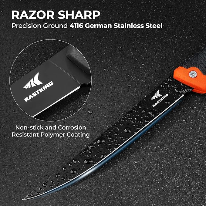 KastKing Folding Fillet/Fishing/Camping/Hunting Knife, Razor Sharp G4116 German Stainless-Steel Blade, Non-Slip Handles, 13 쩍 inch overall Length, only 7 쩍 inch folded, Includes Sheath