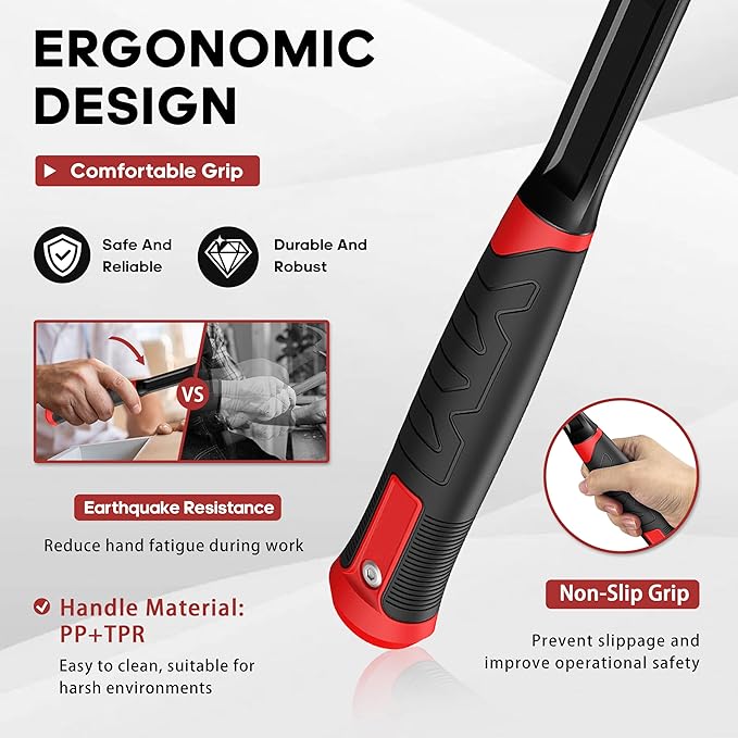 YIYITOOLS 3lb Hard Face Sledge Hammer, Heavy Duty One-Piece Forged Carbon Steel, 3-Pound Strike Drilling/Crack Hammer with Anti-Vibration Rubber Grip for Rock, Demolition & General Construction