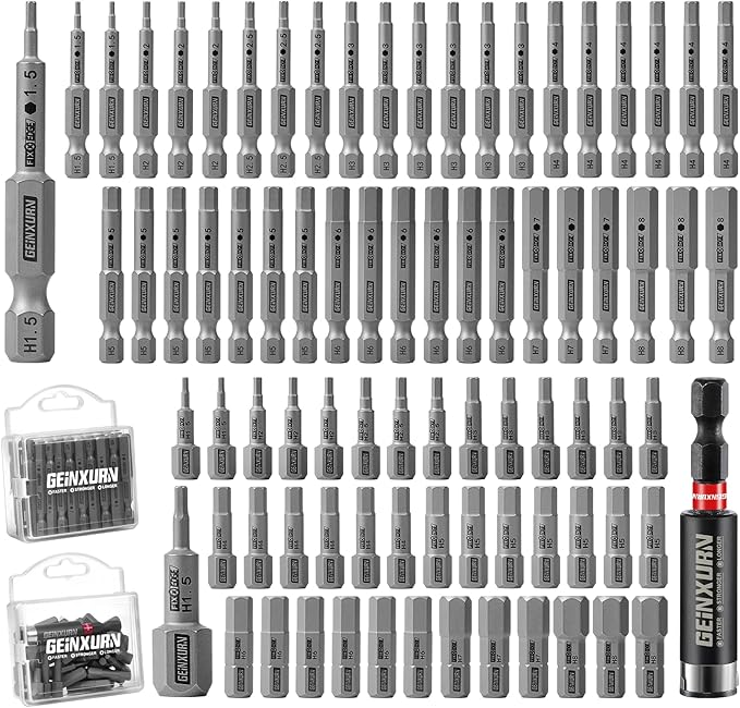 81Pieces Fixedge Screwdriver bit set,1”/ 2” Hex Magnetic Alloy Steel Insert Power Bits Tips(1.5-8.0) with Impact Bit Holder and Portable Storage Cases for Home Repair