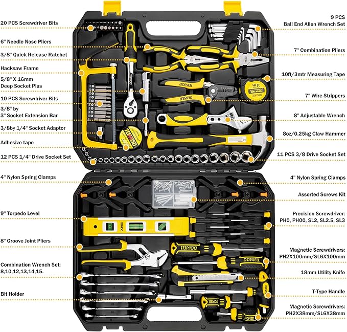 DOWELL Mechanic Tool Set Socket Wrench Auto Repair Tool Set 228-Piece Hand Tool Kit Toolbox Storage Case