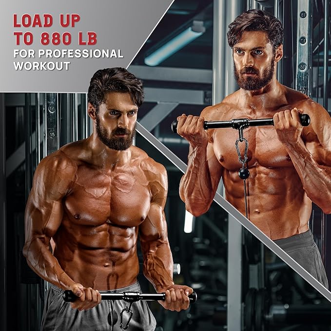 Yes4All Cable Machine Attachment, Row Handles, Tricep Rope, Straight Bar, V Bar, LAT Pulldown Accessories Load 880 LB for Home Gym