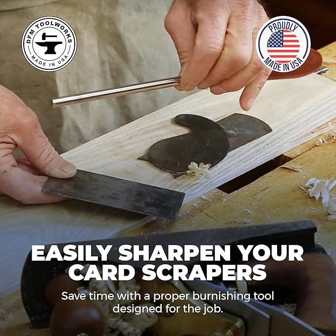 Cabinet Scraper Burnisher Tool - with Hard Maple Handle and Super Hard High Speed Steel Rod - Ideal for Card Scraper Burnishing and Woodworking Applications - Made in USA