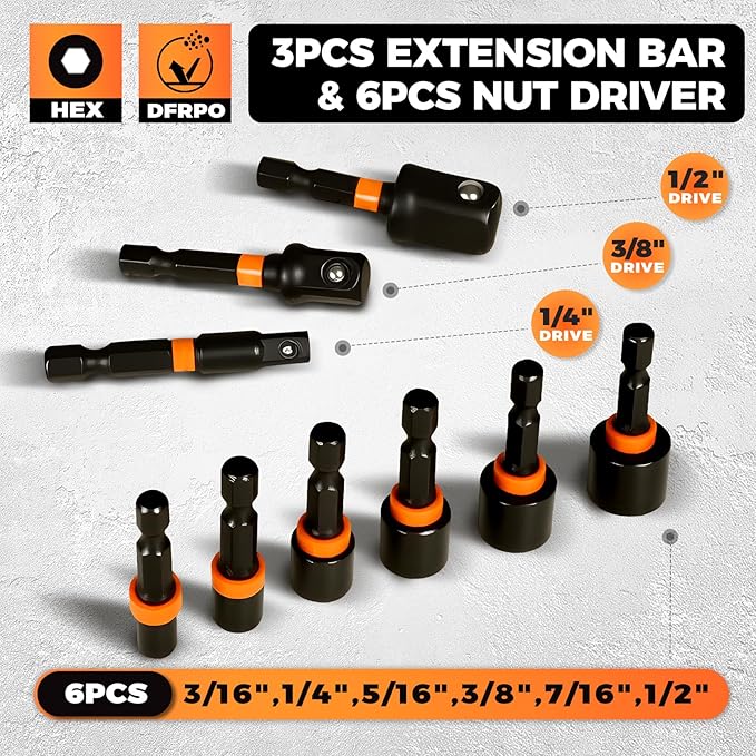COMOWARE 68Pcs Impact Screwdriver Bit Set, Black Oxide Coated Bits with Dry Anti-Rust Oil, Includes 1", 2", 3-1/2" Bits, 6 Sockets & Magnetic Driver for Drill/Hand Tools, Portable Storage Case