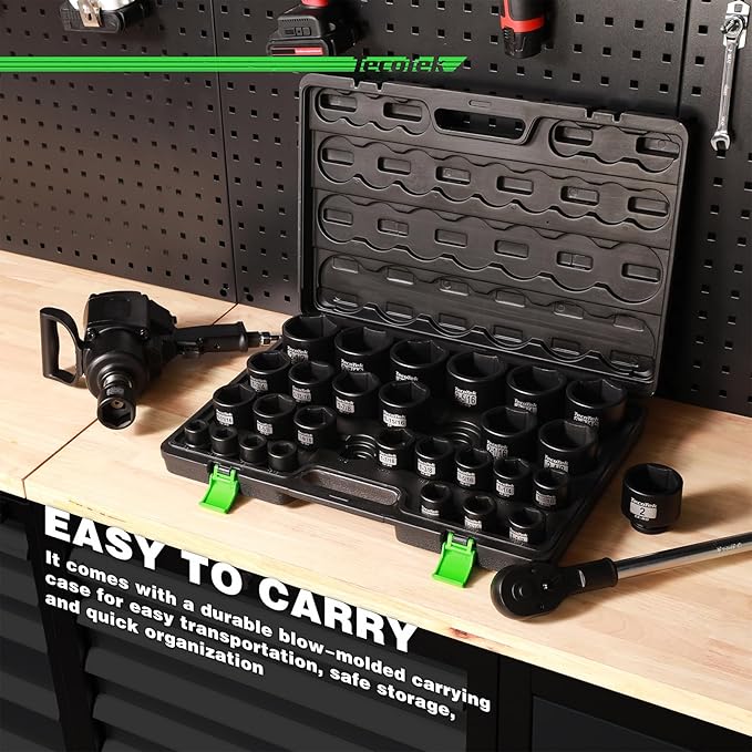 3/4" Drive Shallow 6-Point Impact Socket Set, 29-Piece Jumbo Assortment, CR-MO, SAE, 3/4 inch - 2-1/2 inch, Heavy Duty Storage Case
