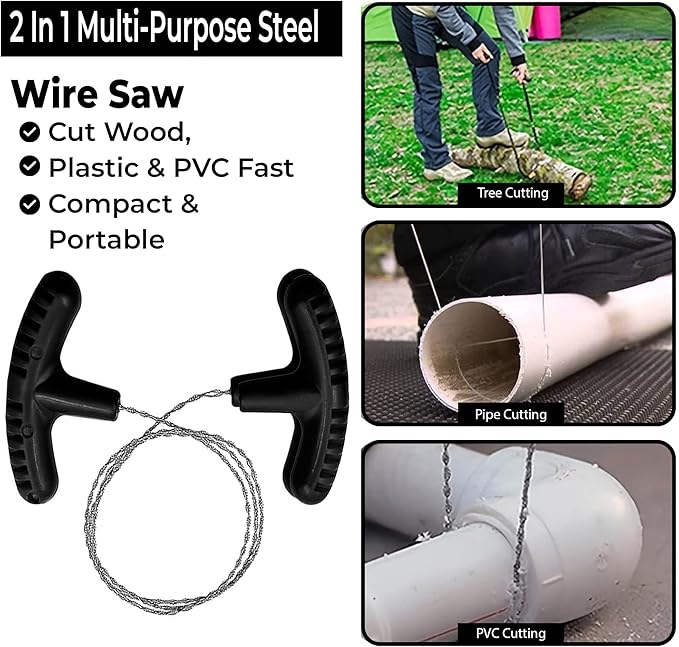 36 Inch Pocket Chainsaw Survival Kit ??Hand Chain Cutting Tool with Wire Cutter, Sharpening File & Storage Box for Camping, Hiking & Outdoor Tree Work