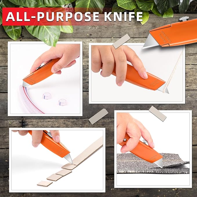 DIYSELF 30 Pack Box Cutter Heavy Duty Aluminium Shell Utility Knife | SK5 Steel Sharp Blade | Retractable Knife for Cutting Cartons, PVC Pipe Cutter (30, Orange)