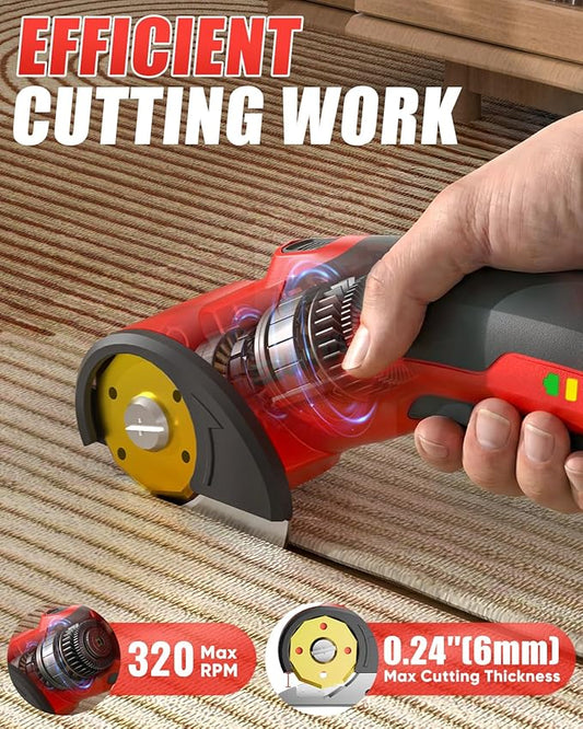 4V Cordless Electric Scissors with LED Light, Rechargeable Cardboard Box Cutter, Wrench, Storage Bag & Titanium-Coated Replacement Blade for Fabric, Leather, Carpet & Plastic(Red & Black)