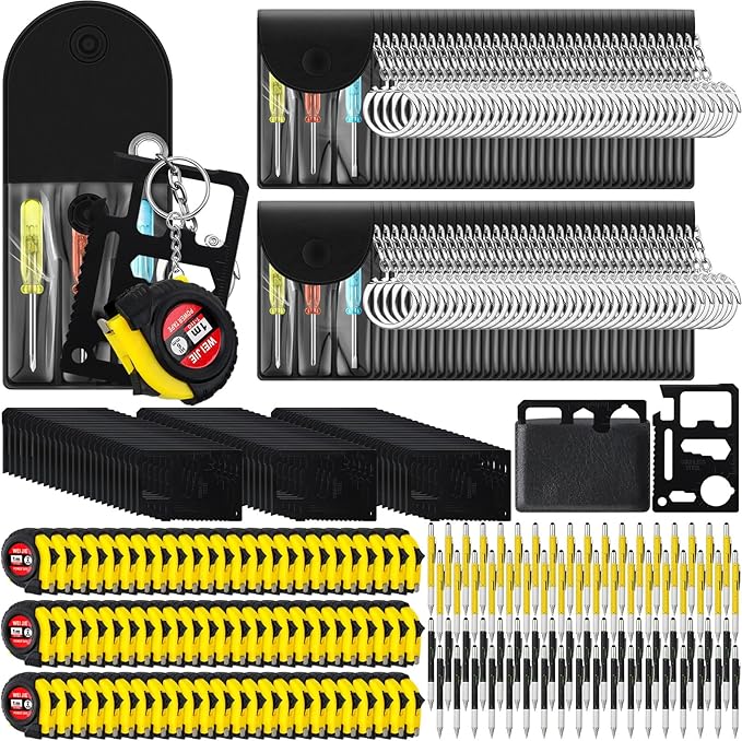 288 Pcs Mini Tape Screwdriver Keychain Set Valentine's Day Men Gifts Bulk Employee Appreciation Gift Bulk Multitool Pen Card for Adult Tool Party (Yellow,Black)