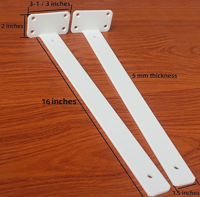 6 Pack - 16 inch White Hidden L Shelf Bracket (1/5 Inch Thicked) Iron Floating Shelf Brackets Rustic Industrial Metal Brackets for Shelf Support