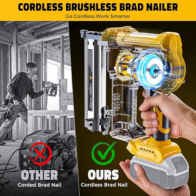 Cordless 2" Brad Nailer Compatible with DeWalt 20V Battery(No Battery), Ecarke 2 in 1 Electric Nail Gun Staple Gun with 18GA Nails/Staples, Battery Power Nail Gun for Trim Wood Crafting Home Carpentry