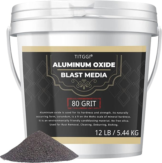 #80 Grit Aluminum Oxide Blast Media (12 LBS/5.44kg) - Premium Long-Lasting Sand Blasting Media, High Abrasive Force Sand Blaster Sand for Metal, Sandblasters, Blasting Cabinet