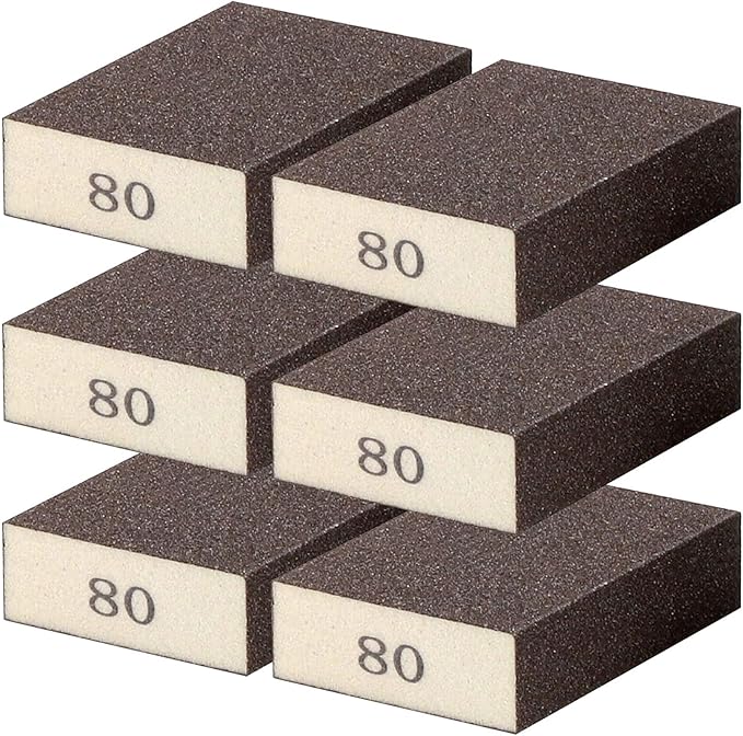 6Pcs Sanding Sponge 80 Grit Sanding Block Washable and Reusable for Wood, Metal, Wall Polish