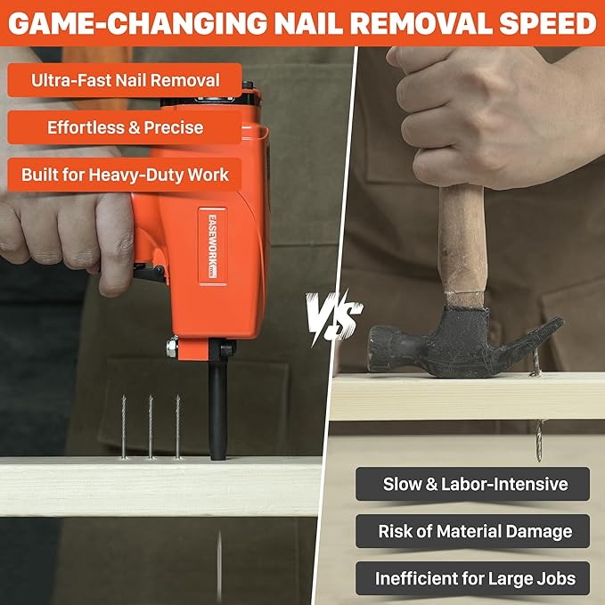 EASEWORK TOOL Pneumatic Nail Remover, Heavy Duty Professional Air Punch Nailer/Nail Remover Tool/Nail Puller, Fast & Labor-Saving Denailer Air Gun Removes 9??6 Gauge Nails for Wood Workpieces, Pallets