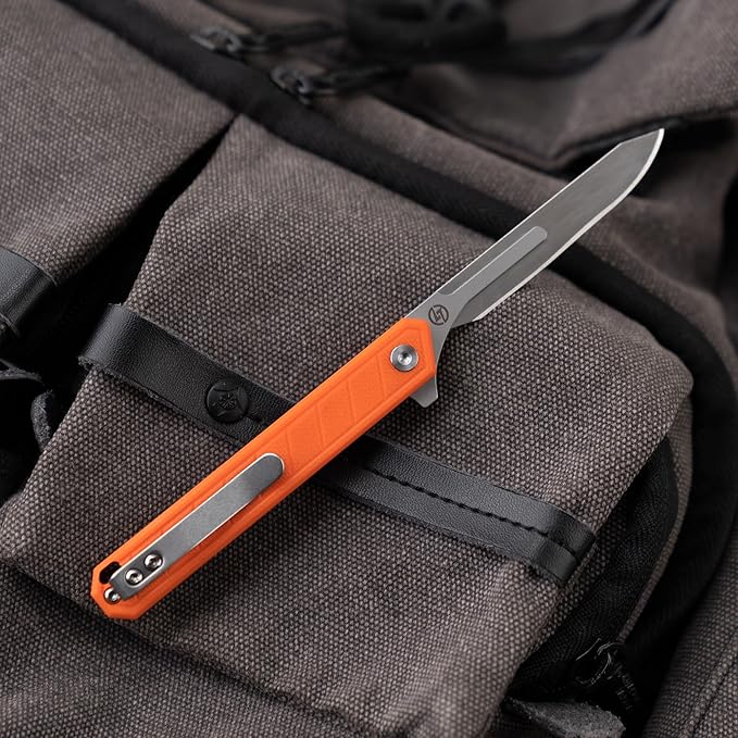G046 Mecha Mini Slim Folding Scalpel with 5pcs #24 and 5pcs #60 G10 Handle with Liner Lock, Utility EDC Pocket Knife with Back Clip（Orange）