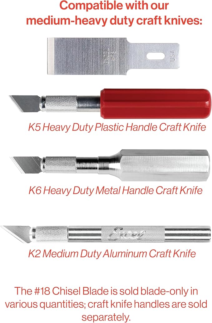 Excel Blades #18 Wood Chisel Blades ??1/2" High Carbon Steel Replacement Blades (100-Pack) ??Fits K2, K5, K6 Handles ??Precision Carving, Shaving, and Crafting ??Made in USA