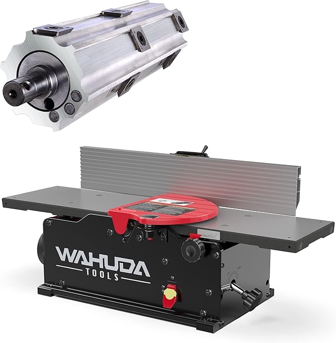 Wahuda Tools Jointer - 6-inch Benchtop Wood Jointer, Spiral Cutterhead Portable Jointer w/Cast Iron Tables & 4-Sided Carbide Tips & 10amp motor, Woodworking Tools for All Wood Types (50160CC-WHD)
