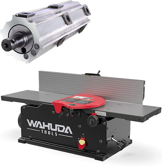 Wahuda Tools Jointer - 6-inch Benchtop Wood Jointer, Spiral Cutterhead Portable Jointer w/Cast Iron Tables & 4-Sided Carbide Tips & 10amp motor, Woodworking Tools for All Wood Types (50160CC-WHD)