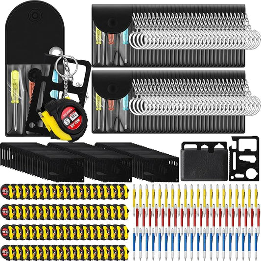 240 Pcs Mini Tape Screwdriver Keychain Set Valentine's Day Men Gifts Bulk Employee Appreciation Gift Bulk Multitool Pen Card for Adult Tool Party (Red,Yellow,Blue)