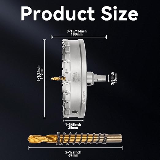 Hole Saw 5-1/2" (140mm) Heavy Duty Carbide with 2 Pilot Drill Bits - Metal Hole Cutter Cuts Stainless Steel, Iron, Copper, Brass, Plastic