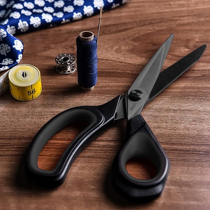 LIVINGO 9.5??Sharp Fabric Scissors, All Purpose Heavy Duty Titanium Coated Premium Forged Stainless Steel Tailor Dressmaking Sewing Shears Comfort for Cutting Leather, Crafting Home Office Use, Black