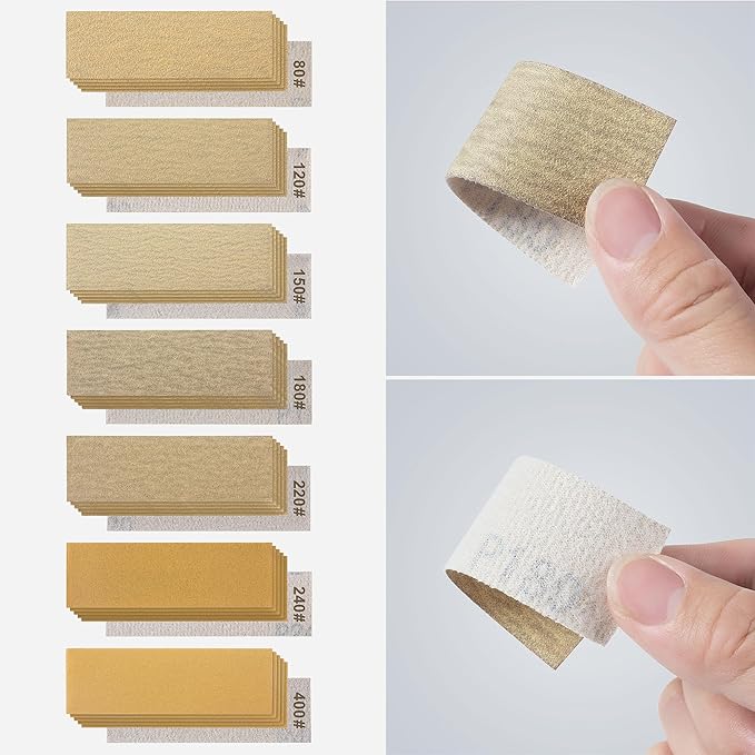 Sanding Block 70 PCS Hand Sander Kit 1 Pack Detail Handle Sanding Tools and Sandpaper 80/120/150/180/220/240/400 Grit for DIY Handicrafts Wood Polishing